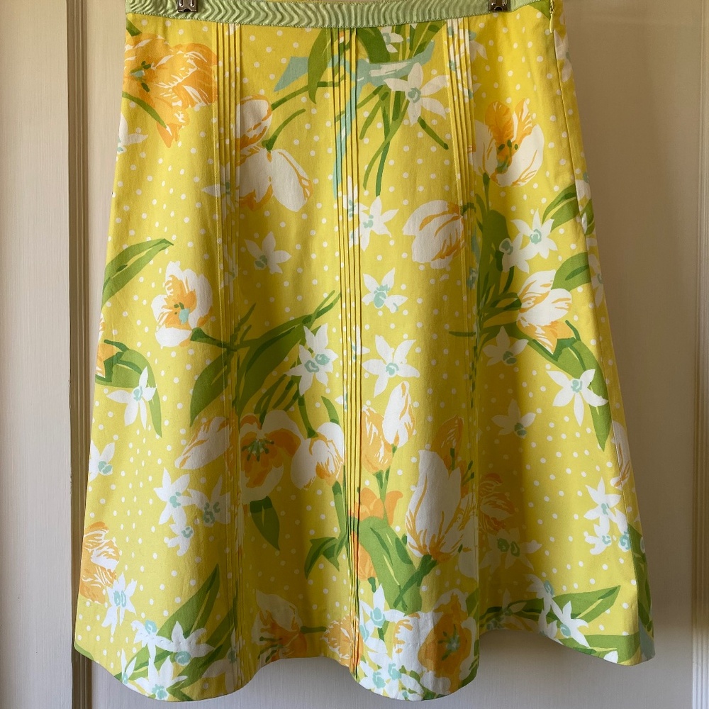 Elevenses Anthropologie Flared Sz 4 Yellow Multicolor Floral Mini Pleated Skirt